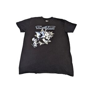 Vintage Style Tom and Jerry T-Shirt Black Distressed Graphic XL Retro Cartoon